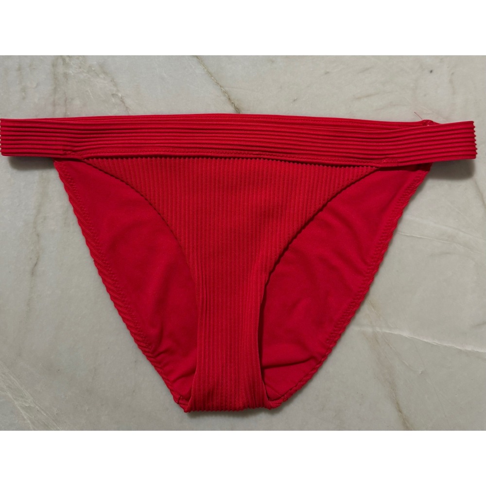 Hollister Swim Red Ribbed‎ Multi-Strap Bikini Bottom Low Rise Women Large